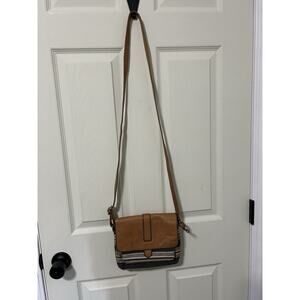 Fossil Crossbody Brown Leather With Tweed Material Small